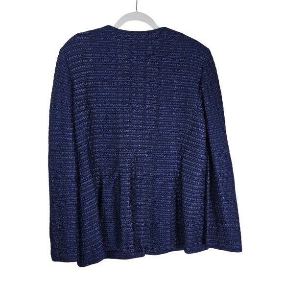 St. John Santana Knit Tweed Jacket Sz 16 Leather Pockets Office Formal Old Money - Picture 2 of 12